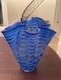 Mid-Century Italian Murano Scalloped Blue Art Glass Ruffled Vase 12 x 11