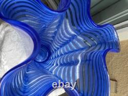 Mid-Century Italian Murano Scalloped Blue Art Glass Ruffled Vase