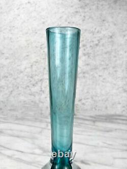Mid-Century Italian Murano Sommerso Turquoise Blue Blown Glass Vase