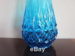 Mid Century L. E. Smith Glass Blue Swung Vase 23