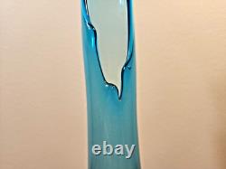 Mid Century L. E. Smith Peacock Blue Swung Stretch 3 Toed Foot Glass Vase 16