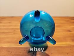 Mid Century L. E. Smith Peacock Blue Swung Stretch 3 Toed Foot Glass Vase 16