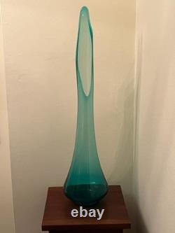 Mid Century MCM Vintage LE Smith Smooth Swung Glass Floor Vase Blue 28 inches