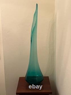 Mid Century MCM Vintage LE Smith Smooth Swung Glass Floor Vase Blue 28 inches