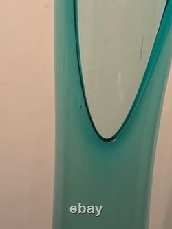 Mid Century MCM Vintage LE Smith Smooth Swung Glass Floor Vase Blue 28 inches