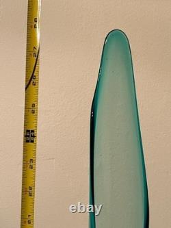 Mid Century MCM Vintage LE Smith Smooth Swung Glass Floor Vase Blue 28 inches