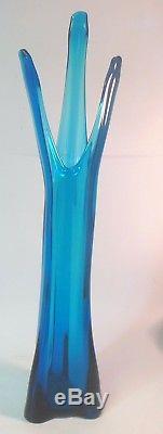 Mid Century Mod VIKING GLASS VASE Blue Stretch Glass Swung Bluenique 24 1/4
