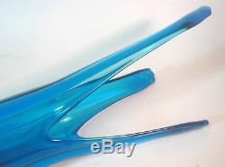 Mid Century Mod VIKING GLASS VASE Blue Stretch Glass Swung Bluenique 24 1/4