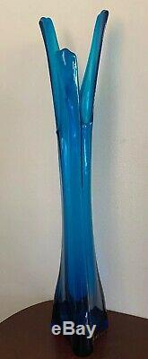 Mid Century Mod VIKING GLASS VASE Stretch Glass Swung Bluenique 26 tall HUGE