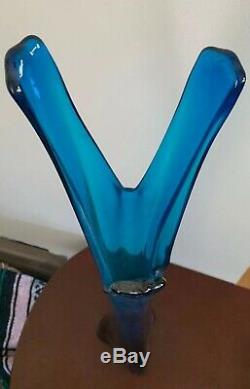 Mid Century Mod VIKING GLASS VASE Stretch Glass Swung Bluenique 26 tall HUGE