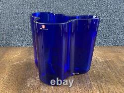 Mid Century Modern 1991 Iittala Alvar Aalto Malja Collection Savoy Blue Vase