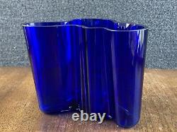 Mid Century Modern 1991 Iittala Alvar Aalto Malja Collection Savoy Blue Vase