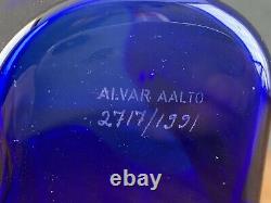 Mid Century Modern 1991 Iittala Alvar Aalto Malja Collection Savoy Blue Vase