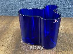 Mid Century Modern 1991 Iittala Alvar Aalto Malja Collection Savoy Blue Vase