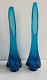 Mid Century Modern 2 Large Viking Glass Drape Swung Vase 18.5 19.5 Blue