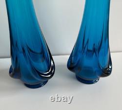 Mid Century Modern 2 Large Viking Glass Drape Swung Vase 18.5 19.5 Blue