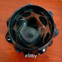 Mid Century Modern Art Glass Vase Blue Bubble Round Handblown Glass Mcm