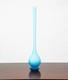 Mid Century Modern Art Glass Vase Blue Opaline Round Pencil Neck Cased Floral