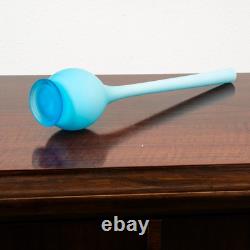 Mid Century Modern Art Glass Vase Blue Opaline Round Pencil Neck Cased Floral