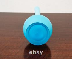 Mid Century Modern Art Glass Vase Blue Opaline Round Pencil Neck Cased Floral