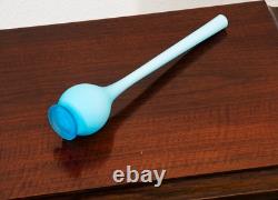 Mid Century Modern Art Glass Vase Blue Opaline Round Pencil Neck Cased Floral