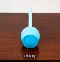 Mid Century Modern Art Glass Vase Blue Opaline Round Pencil Neck Cased Floral
