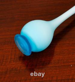 Mid Century Modern Art Glass Vase Blue Opaline Round Pencil Neck Cased Floral