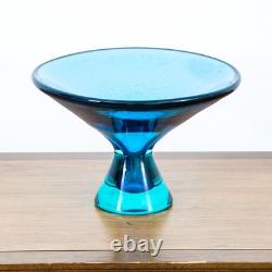 Mid Century Modern Art Glass Vase Bowl Blue Sommerso Round Heavy Murano 2 Tone