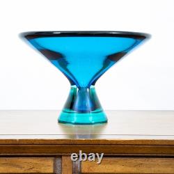 Mid Century Modern Art Glass Vase Bowl Blue Sommerso Round Heavy Murano 2 Tone