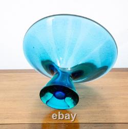 Mid Century Modern Art Glass Vase Bowl Blue Sommerso Round Heavy Murano 2 Tone