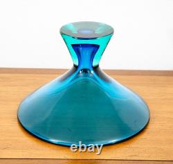 Mid Century Modern Art Glass Vase Bowl Blue Sommerso Round Heavy Murano 2 Tone