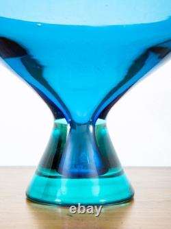 Mid Century Modern Art Glass Vase Bowl Blue Sommerso Round Heavy Murano 2 Tone