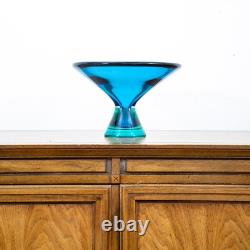 Mid Century Modern Art Glass Vase Bowl Blue Sommerso Round Heavy Murano 2 Tone