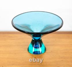 Mid Century Modern Art Glass Vase Bowl Blue Sommerso Round Heavy Murano 2 Tone