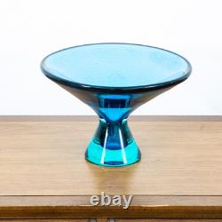 Mid Century Modern Art Glass Vase Bowl Blue Sommerso Round Heavy Murano 2 Tone