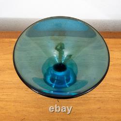Mid Century Modern Art Glass Vase Bowl Blue Sommerso Round Heavy Murano 2 Tone