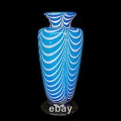 Mid-Century Modern Atomic Art Glass Blue & White Swirl Flared Vase