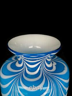Mid-Century Modern Atomic Art Glass Blue & White Swirl Flared Vase