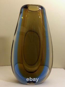 Mid Century Modern Drop Shape Blue Smoky Topaz Murano Italian Art Glass Vase 10