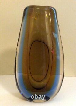 Mid Century Modern Drop Shape Blue Smoky Topaz Murano Italian Art Glass Vase 10