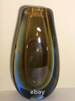 Mid Century Modern Drop Shape Blue Smoky Topaz Murano Italian Art Glass Vase 10