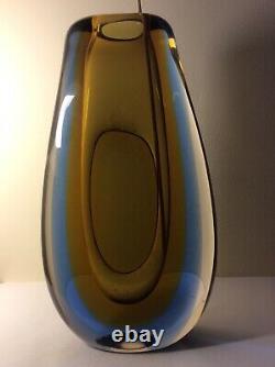 Mid Century Modern Drop Shape Blue Smoky Topaz Murano Italian Art Glass Vase 10