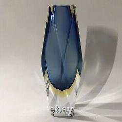Mid Century Modern MCM Murano Sommerso Faceted Glass Vase Blue 8