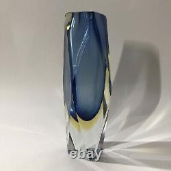 Mid Century Modern MCM Murano Sommerso Faceted Glass Vase Blue 8