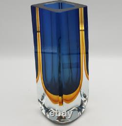 Mid-Century Modern Murano Style Sommerso Blue & Amber Glass Vase