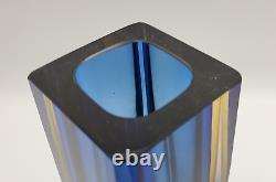 Mid-Century Modern Murano Style Sommerso Blue & Amber Glass Vase