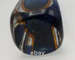 Mid-Century Modern Murano Style Sommerso Blue & Amber Glass Vase