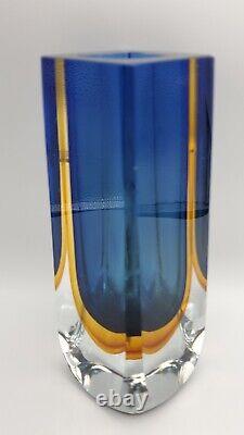 Mid-Century Modern Murano Style Sommerso Blue & Amber Glass Vase