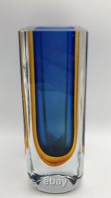 Mid-Century Modern Murano Style Sommerso Blue & Amber Glass Vase