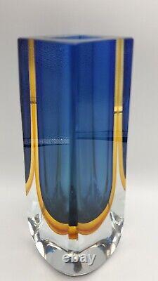 Mid-Century Modern Murano Style Sommerso Blue & Amber Glass Vase